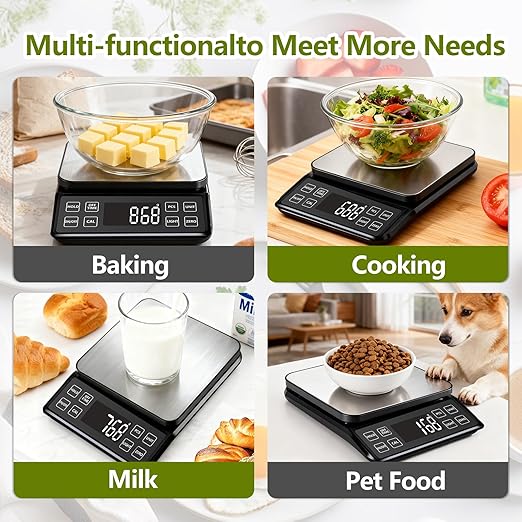 Digital Food Scale with 0.01oz/0.1g High Precision, Kitchen Scale 11lb/5kg Capacity, USB-C Rechargeable, LCD with Backlight, Stainless Steel Pan, Kitchen Scale for Cooking, Baking, Weight Loss