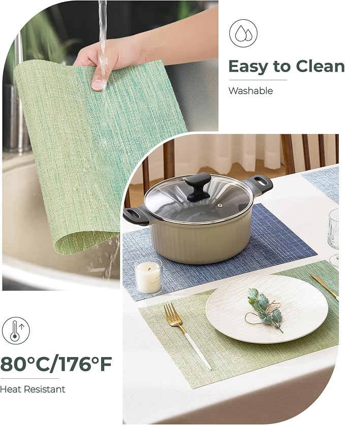 Leetaltree Gradient Green Woven Placemats Set of 8 - Heat Resistant Non-Slip Place mats for Dining Table, Washable Durable PVC Vinyl Woven Table Mats(Gradient Green, 8) - Image 5