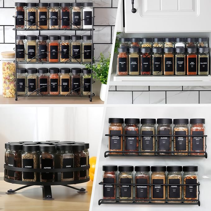 24 Spice Jars with Labels, 4oz Seasoning Jars for Cabinets, Drawers, Racks | Lead-free glass seasoning containers with black airtight lids, and they are dishwasher safe - Image 8