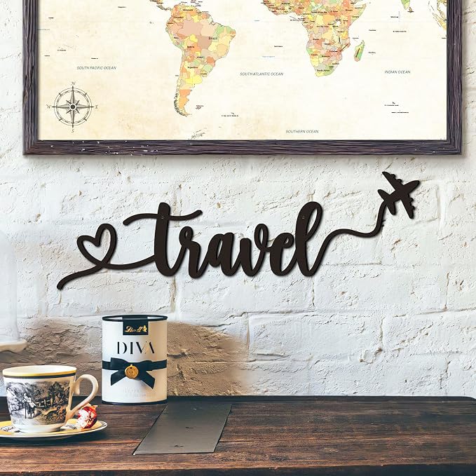 Qmetalart Travel Decor Metal Wall Art Backdrop Decoration Sign Word Hanging for Home Living Room Bedroom Office Housewarming Gift for Travel Lover by Qmetalart