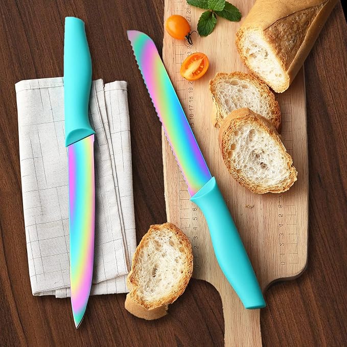 Marco Almond Knife Block Set 14PC Rainbow Kitchen Knives Set | Forged Stainless Steel,Razor Sharp,Anti-Rust,Restaurant Grade,Ergonomic Handle,Full Tang,Restaurant Grade,Gift Box - Image 5