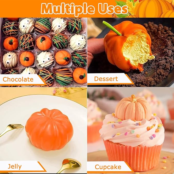 2Pcs 3D Pumpkin Silicone Mold Halloween Thanksgiving Fall Cupcake Baking Pan Mousse Tray Molds for Chocolate Pastry Jelly Soap