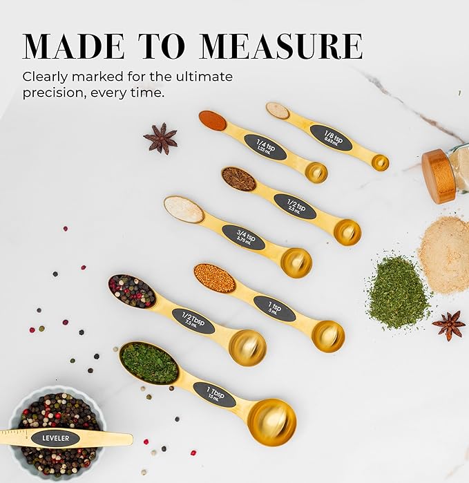 Styled Settings Magnetic Measuring Spoons Set, Gold | Stainless Steel Gold Measuring Spoons for Cooking and Baking - Cute and Durable Gold Kitchen Accessories - Great for Gifting - Image 4