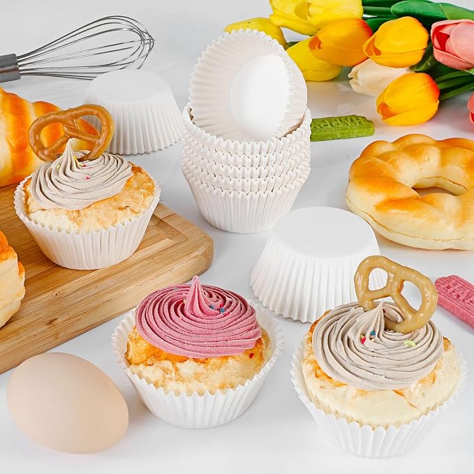 Caperci 300pcs Standard White Cupcake Liners for Baking - Odorless Greaseproof Paper Muffin Baking Cups for Wedding Birthday Party Baby Shower Festivals (White) - Image 3