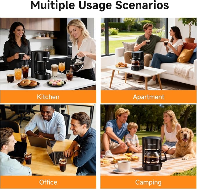 Coffee Maker, 12 Cup Drip Coffee Machine with Glass Carafe and Dry-boil&Overheat Protection for Travel Camping RV Office - Image 9