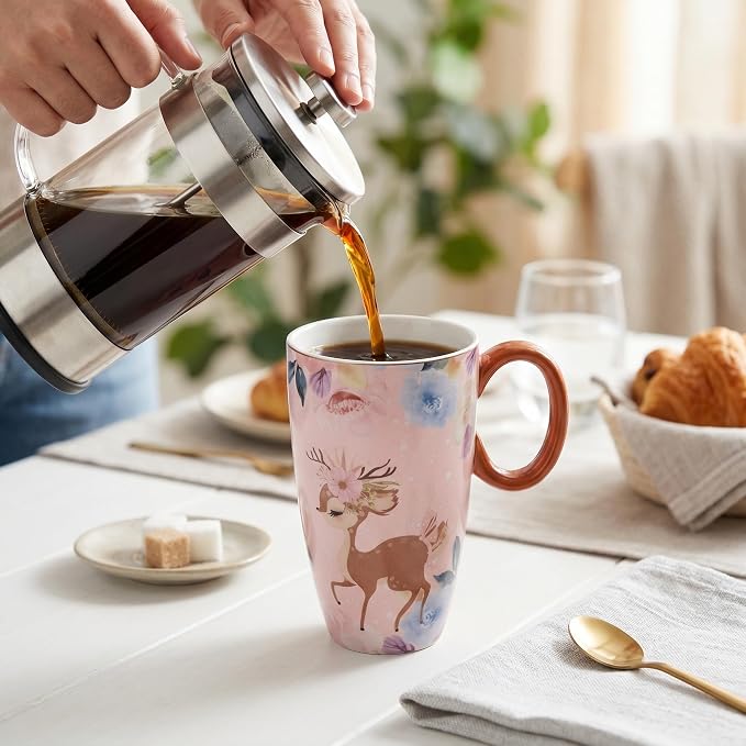 Cute Deer Mug - Travel Mug with Lid, Ceramic Large Coffee Mug, Christmas Holiday Birthday Gifts for Mom Wife Daughter 20oz - Image 4