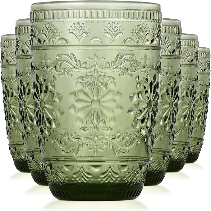 abrwyy Green Drinking Glasses, Vintage Glassware, 14oz Green Glass Cups | Lead-Free Glass, Thick&Durable Glass, Home Decoration, Drinking Glasses Set of 6 by abrwyy