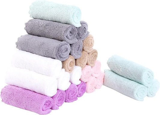 24 Pack Kitchen Dishcloths - Does Not Shed Fluff - Reusable Dish Towels, Dish cloths, Super Absorbent Coral Fleece Cleaning Cloths, Nonstick Oil Washable Fast Drying, 10 x 10 Inch (Multicolor) by Sunny+zzzZZ