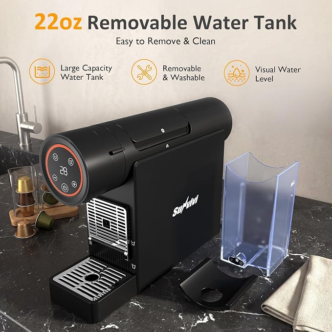 RoyalCraft Espresso Pod Machine for Home, Capsule Coffee Maker for NS Original Pods, 20 Bar Single Serve Mini Pod Maker with 22oz Removable Water Tank, Adjustable Cup Tray for Home & Office, Black - Image 5