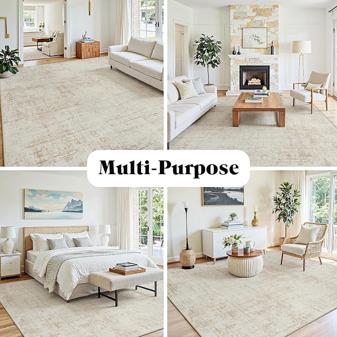 5x7 Washable Area Rug for Living Room Bedroom: Non-Slip Modern Beige White | Machine Washable TPR Backing, Stain-Resistant Low Pile, Pet & Kid Friendly, Abstract Decor for Dining Room, Dorm, Home Office - Image 4