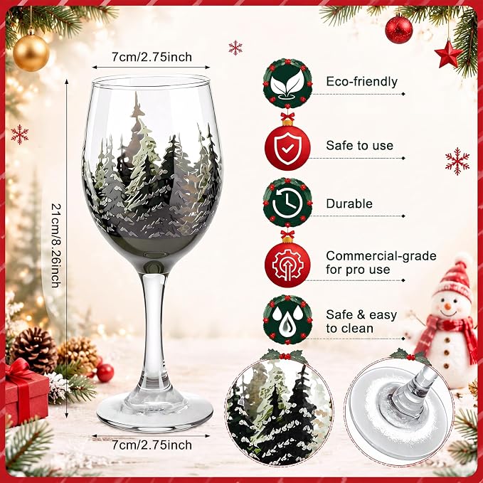 Yungyan Christmas Wine Glasses Set of 4, 15 oz Stemmed Goblets Hand Painted Pine Tree Design, Clear Vintage Holiday Glassware for Winter Dinner Party, Festive Table Decor, Christmas Gifting Home Decor - Image 2
