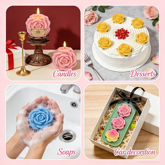2 Pcs 15-Cavity Rose Flower Silicone Mold Non-Stick Fondant Molds for Cake Decorating Sugarcraft Candy Chocolate Ice Cube Resin Clay Kitchen Baking Tools - Image 6
