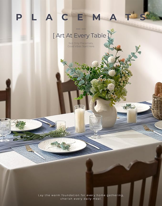Leetaltree Gradient Blue Woven Placemats Set of 8 - Heat Resistant Non-Slip Place mats for Dining Table, Washable Durable PVC Vinyl Woven Table Mats(Gradient Blue, 8) - Image 2