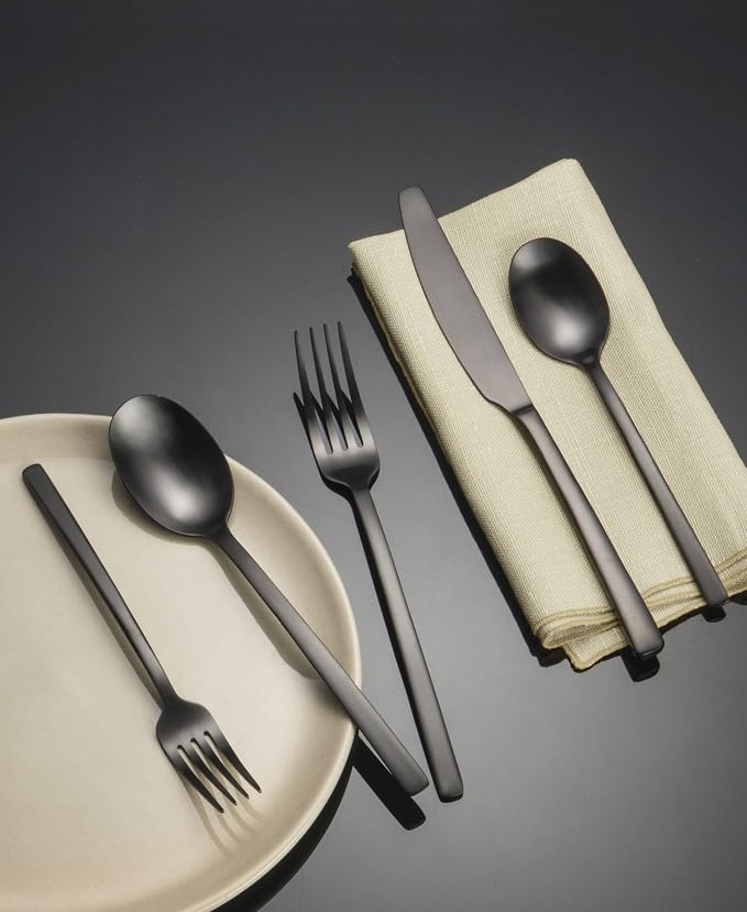 Cambridge Silverware Set, Beacon Black Satin 45-Piece Flatware Set, Service For 8, 18/0 Stainless Steel, Dishwasher Safe, Flatware Cutlery Sets, Utensils, Knives Spoons And Forks (Black, 45 Pieces) - Image 7