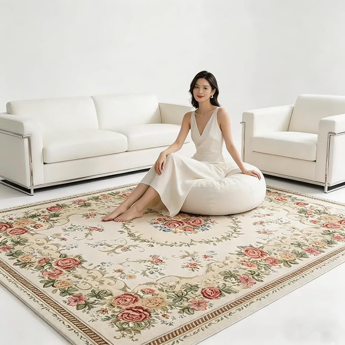 Vintage Rustic Shabby Rose Rugs Luxury Soft Elegant Traditional Rugs Floral Accent Carpet for Home Living Room/Bedroom, 5′3″ × 7′6″, Country Rose - Image 3