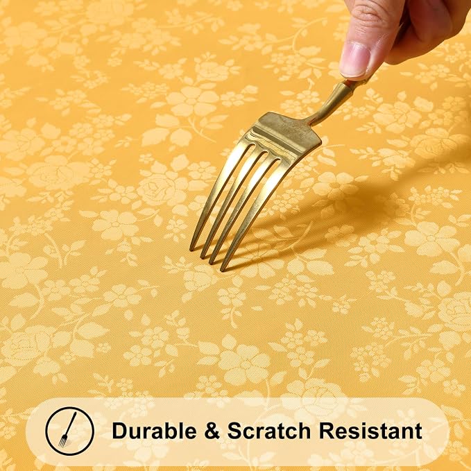 Smiry Rectangle Waterproof Heavy Duty Vinyl Tablecloths, 54 x 78 Inch | Wipeable Washable Floral Embossed Table Cover for Kitchen and Dining Room, Indoor & Outdoor Use, Mustard Yellow - Image 5