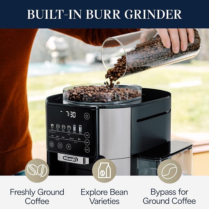 De'Longhi TrueBrew Drip Coffee Maker, Grinder, 8 to 24 oz, Built-In Grinder | #1 Worldwide Espresso Machine Maker, Built-in Grinder, 5 Brew Styles, 6 Brew Sizes, One-Touch Simplicity - Image 4