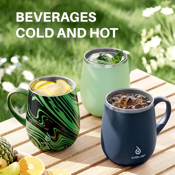 Ideus 16 oz Insulated Coffee Mug with Handle and Lid, Double Wall Stainless Steel Vacuum Thermal Coffee Mug, Travel Coffee Cup Thermal Cup for Home and Office, Navy Blue 2.0 - Image 8