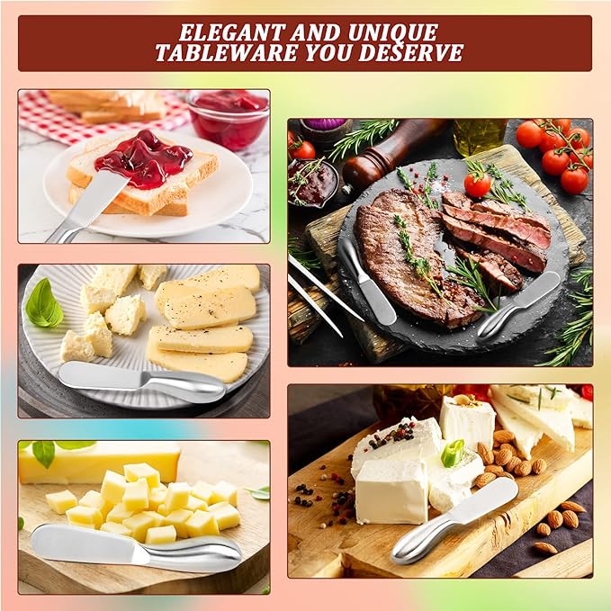 Butter Knives 4 Pieces Stainless Steel Cheese Butter Spreader Knife Set for Cold Butter, Cream Cheese, Jam, Pastry, Charcuterie, Multipurpose Kitchen Gadgets - Image 4