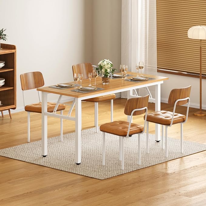 DlandHome 59.8 Inch Large Folding Computer Desk, Fully Assembled Teak White | Foldable Writing Table, Portable Activity Conference Table for Home Office, Wood Top Metal Frame, Collapsible Easy Storage - Image 5
