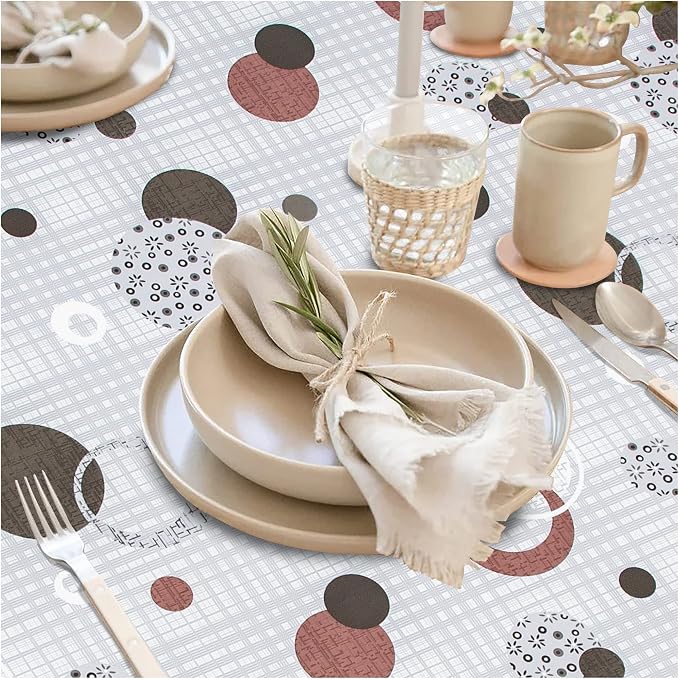 FIFTY FEET 84 * 60 Inch Rectangle Tablecloth, Vinyl Tablecloth with Flannel Backing for Rectangle Tables, Spill Proof Plastic Picnic Table Cover for Dining/Camping/Indoor/Outdoor(Grey Plaid) - Image 2