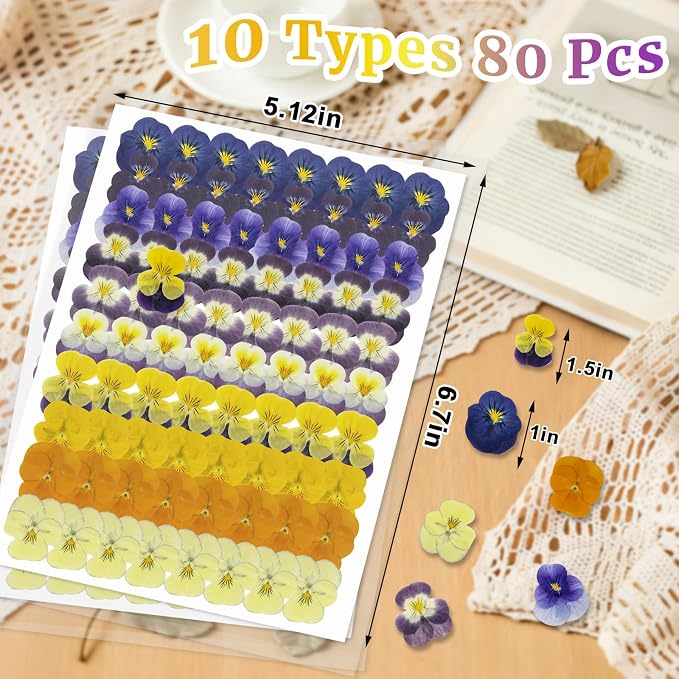 80 Pcs 10 Types Dried Edible Flowers Pressed for Cake Decorating | Natural Flower Mix for Cupcake Toppers Cocktail Garnish Dessert Decor Baking Supplies Resin Jewelry Making DIY Crafts - Image 3