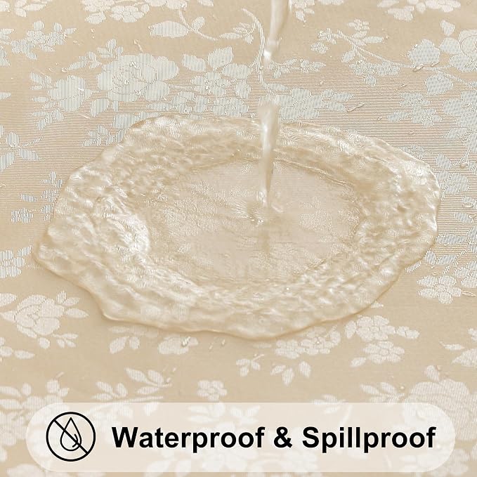 Smiry Rectangle Waterproof Heavy Duty Vinyl Tablecloths, 60 x 140 Inch | Wipeable Washable Floral Embossed Table Cover for Kitchen and Dining Room, Indoor & Outdoor Use, Beige - Image 4