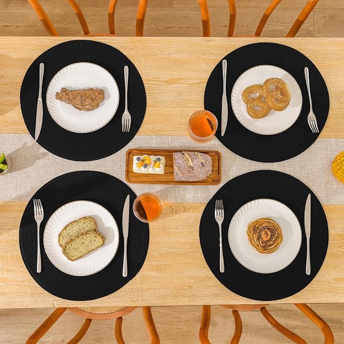 SHACOS Black Round Placemats Set of 12 Heavy Cotton Polyester Woven Braided Place Mats Washable Heat Resistant Non Slip Table Mats - Image 9