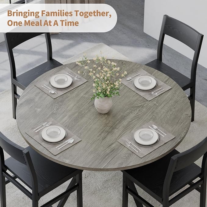 Round Dinner Table for 2-4, 42 Inch Kitchen & Dining Room Table with Storage, Wooden Circle Dining Table, Mid Century Modern Dining Table with Metal Legs for Kitchen, Living Room, Dining Room, Grey - Image 4