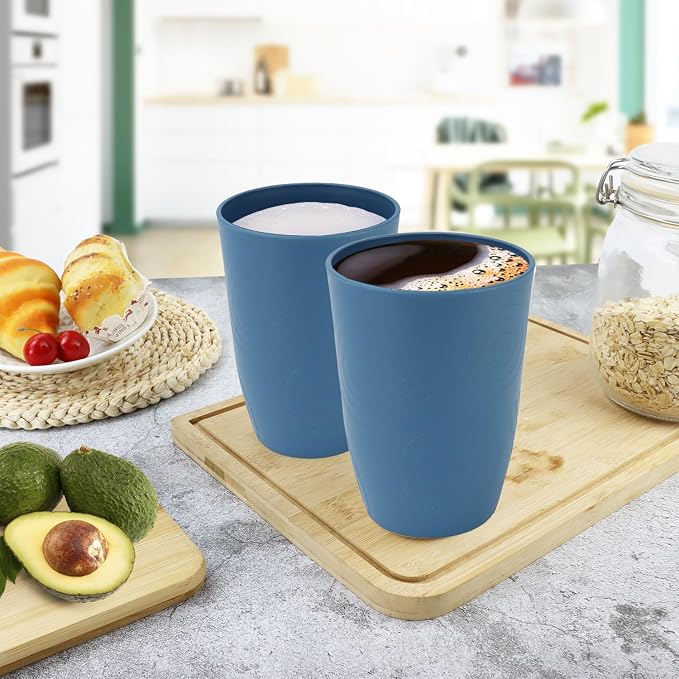 16oz Plastic Drinking Glasses, Wheat Straw Cups Set of 6 - Unbreakable & Stackable Kitchen Cups, Reusable Plastic Cups, Dishwasher Safe Water Tumbler for Party, Camping - Blue - Image 7