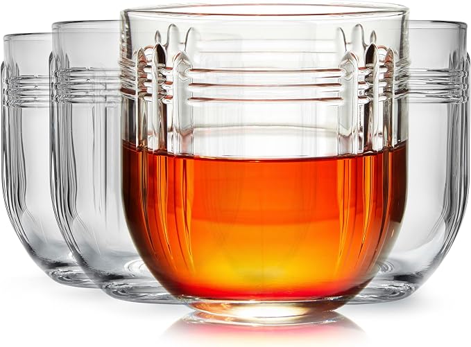 Libbey The Gats Rocks Glasses Set, Art Deco Inspired Short Drinking Glasses Set of 4, Classy Retro Cocktail Drinking Glasses for Parties and Events by Libbey