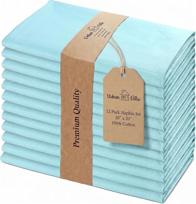 Urban Villa Cloth Napkins Cotton 20x20 (Set of 12) Aqua by CottonTrends