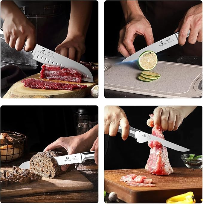 imarku 16-Pieces High Carbon Japanese Stainless Steel Kitchen Knife Set | Knife Set with Block|15°Precision Edge | 56±2 HRC Hardness | Built-in Sharpener|Ergonomic Handles|Gifts Mom & Dad - Image 5