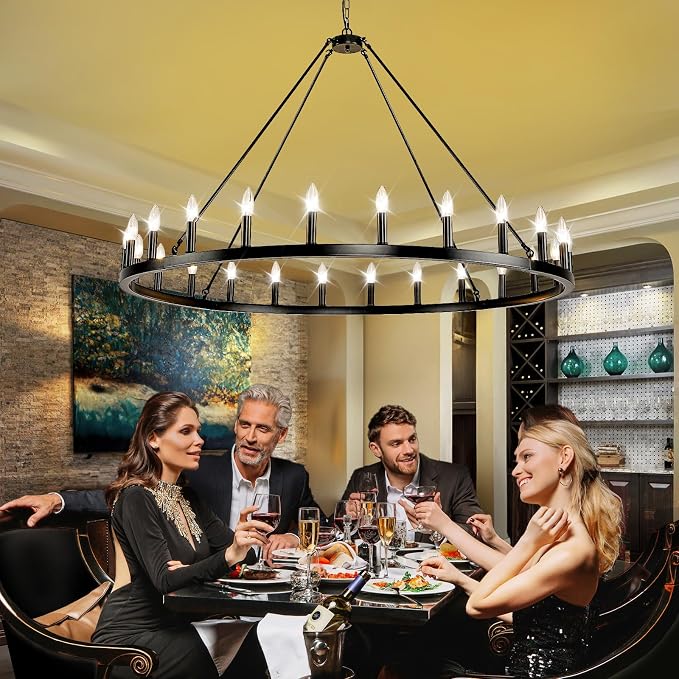 WJShome 24-Light Black Wagon Wheel Chandelier Farmhouse, 54" Extra Large Chandeliers for High Ceilings, Round Matte Black Chandelier for Dinning Room, Entryway, Foyer, Living Room - Image 2
