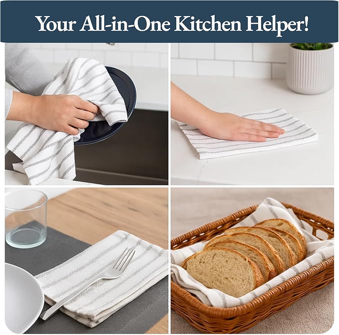 LANE LINEN Kitchen Towels Set - Pack of 4 Cotton Dish Towels for Drying Dishes, 18”x 28”, Absorbent Tea Towels, Quick Drying Kitchen Towel Set - Grey - Image 4