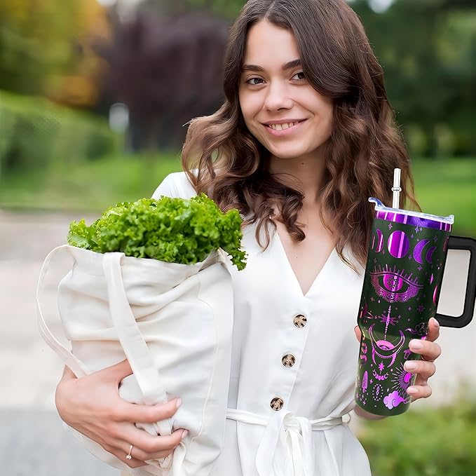 40 oz Bohemia Laser Engraving Tumbler With Handle With Lid Straw Double Insulated Travel Coffee Cup Boho Travel Accessories Must Have Gifts For Women