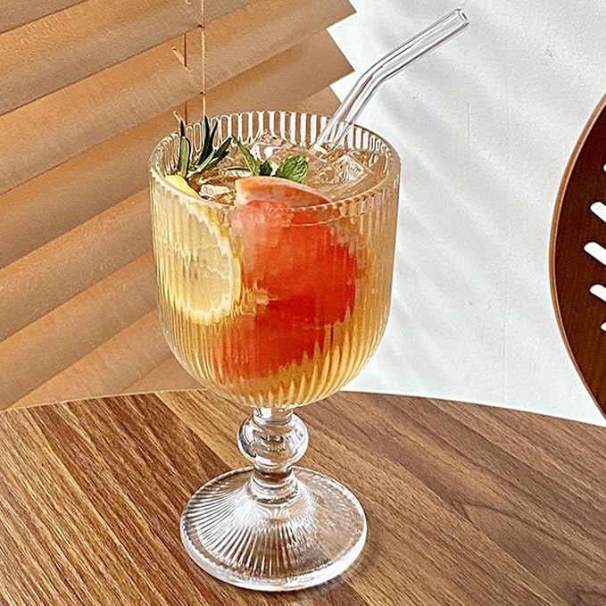 Taganov Vintage Glassware Water Goblets Drinking Clear Wine Glasses set of 6 Embossed Drinkware Stemware 13 oz for Wedding Party Bar Christmas - Image 3