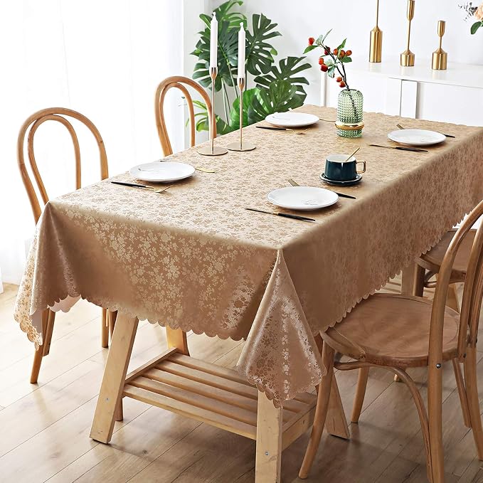 Smiry Rectangle Waterproof Heavy Duty Vinyl Tablecloths, 54 x 108 Inch | Wipeable Washable Floral Embossed Table Cover for Kitchen and Dining Room, Indoor & Outdoor Use, Brown - Image 2