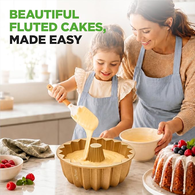 NutriChef Cake Pan - 10 Cups Die Cast Fluted Aluminum Cake Mold, Nonstick for Easy Release and Even Bake, Durable Design, Ideal for Desserts and Casseroles - Image 2