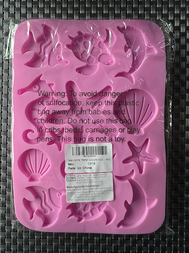 Newk Marine Themed Silicone Mold, Pack of 4, Seasell, Conch, Seahorse, Starfish, Tortoise Silicone Mold for Fondant, Hard Candy, Cake Decoration, Resin, Pendants