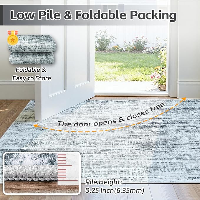 6x9 Washable Area Rug for Living Room Bedroom: Non-Slip Modern Black Grey | Machine Washable TPR Backing, Stain-Resistant Low Pile, Pet & Kid Friendly, Abstract Decor for Dining Room, Dorm, Home Office - Image 7