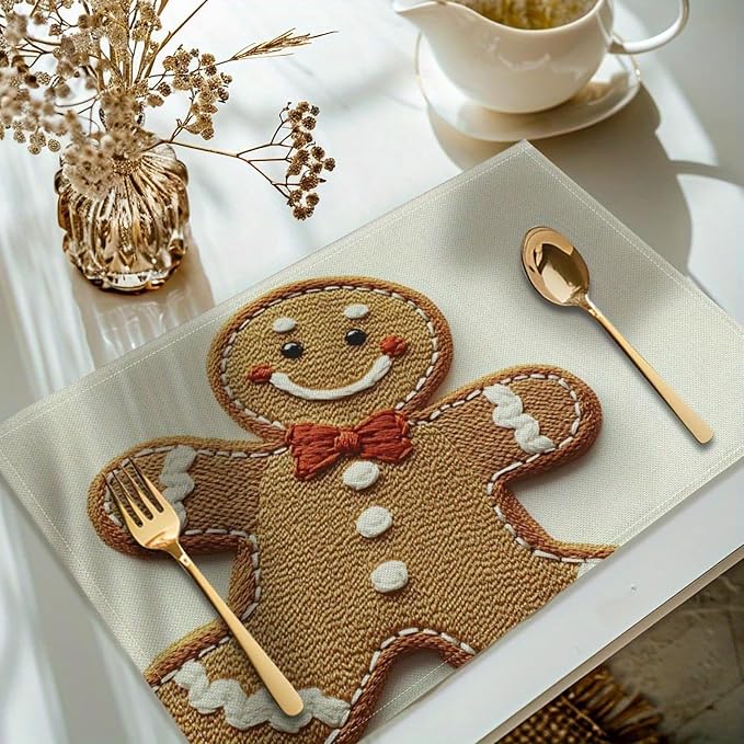 Christmas Placemats, 4Pcs Cute Washable Heat Resistant 12×18 Inch Table Mats Cute Place Mats for Party Outdoor Decoration Kitchen Dining Décor - Image 2