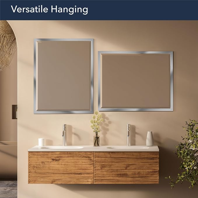 Head West Chrome Stainless Steel Beveled Metal Framed Wall Mount Vanity Mirror, Decorative Mirror for Wall Decor, Rectangle Bathroom Mirror for Over Sink, Bedroom, Living Room Hallway Entryway 30"x40" - Image 5