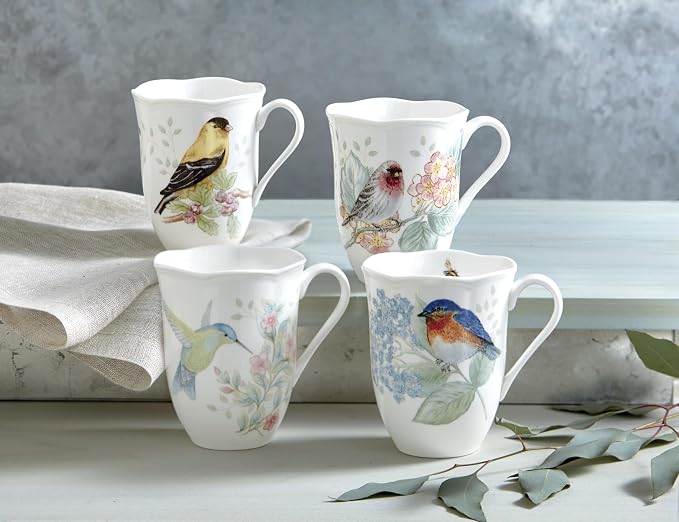 Lenox Coffee Mug Set, Butterfly Meadow Flutter 4-Piece Mugs, Service For 4, 12 Ounce Mug, Chip Resistant White Porcelain, Microwave And Dishwasher Safe, Ceramic Mugs, Coffee Cups (Assorted, 4 Piece) - Image 3