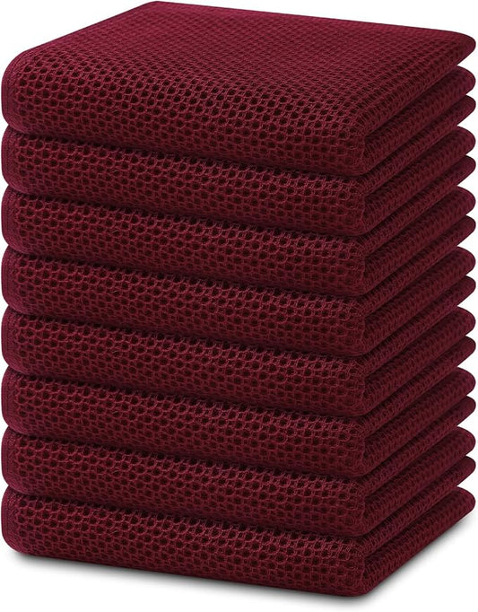 Homaxy 100% Cotton Waffle Weave Kitchen Dish Towels 8-Pack, Burgundy | 13 x 28 Inches, Ultra Soft Absorbent Dish Towels, Quick Drying Cleaning Towels by Homaxy