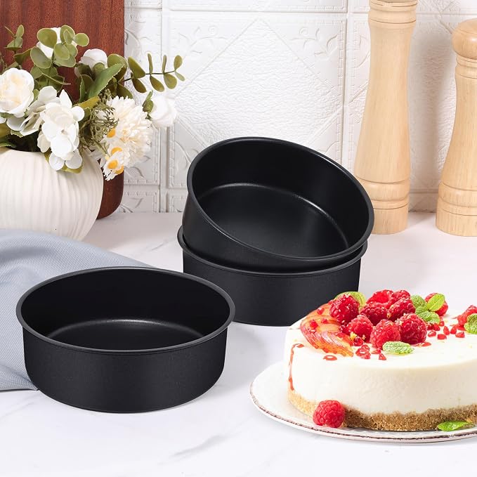 E-far 6 Inch Cake Pan Set of 3, Nonstick Stainless Steel Small Round Cake Pans Tin for Baking Layer Cakes, Stainless Steel Core & Non-toxic Coating, Straight Side & 2 Inch Deep - Image 3