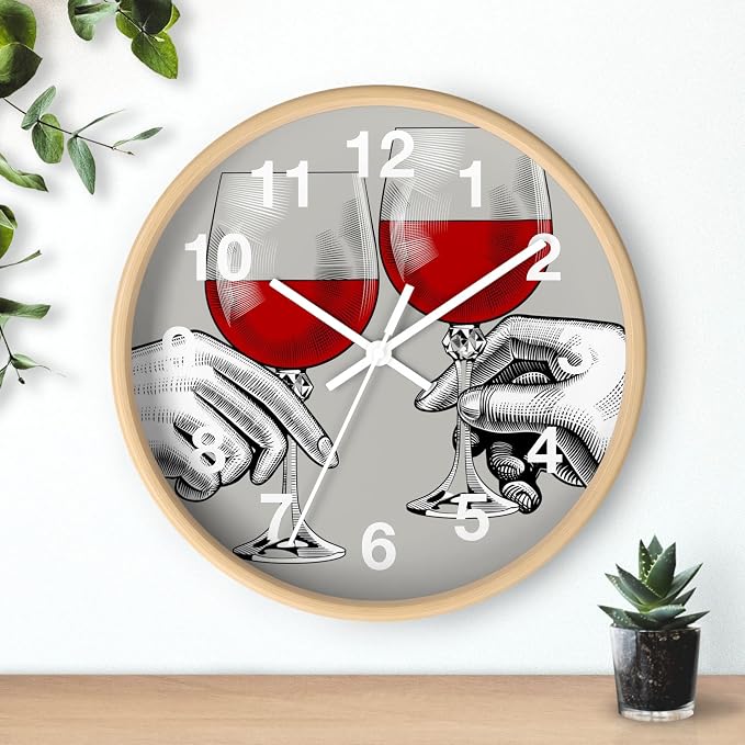 Mozingo ~ Wine Clock for Kitchen Bar Wall It's Wine O'clock Silent Time Gift Home Decor Made In USA, 10" (Hour Marks - Numbers, Clock Frame Color - Natural Wood, Wine Theme #04) - Image 3