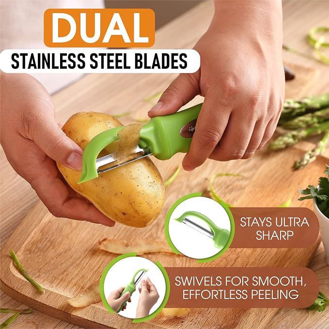 Spring Chef Swivel Vegetable Peeler for Kitchen w/Soft Grip Handle, Green | Premium Potato Peeler w/ Ultra Sharp Stainless Steel Blades, Multifunctional Veggie Peeler for Apple, Carrot, Cucumber, Fruit - Image 2