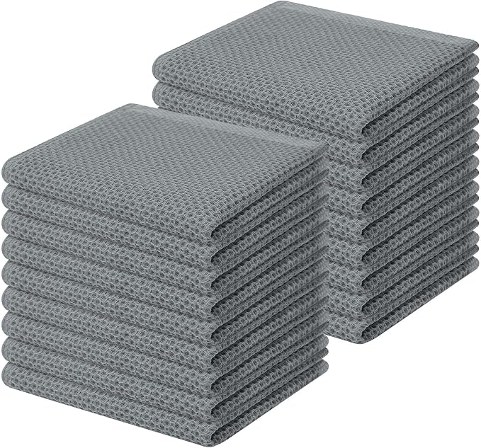 Homaxy 100% Cotton Waffle Weave Kitchen Dish Cloths 18-Pack, Grey | 12 x 12 Inches, Ultra Soft Absorbent Dish Towels, Quick Drying Dish Rags with Hanging Loop by Homaxy