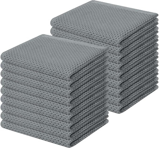 Homaxy 100% Cotton Waffle Weave Kitchen Dish Cloths 18-Pack, Grey | 12 x 12 Inches, Ultra Soft Absorbent Dish Towels, Quick Drying Dish Rags with Hanging Loop by Homaxy
